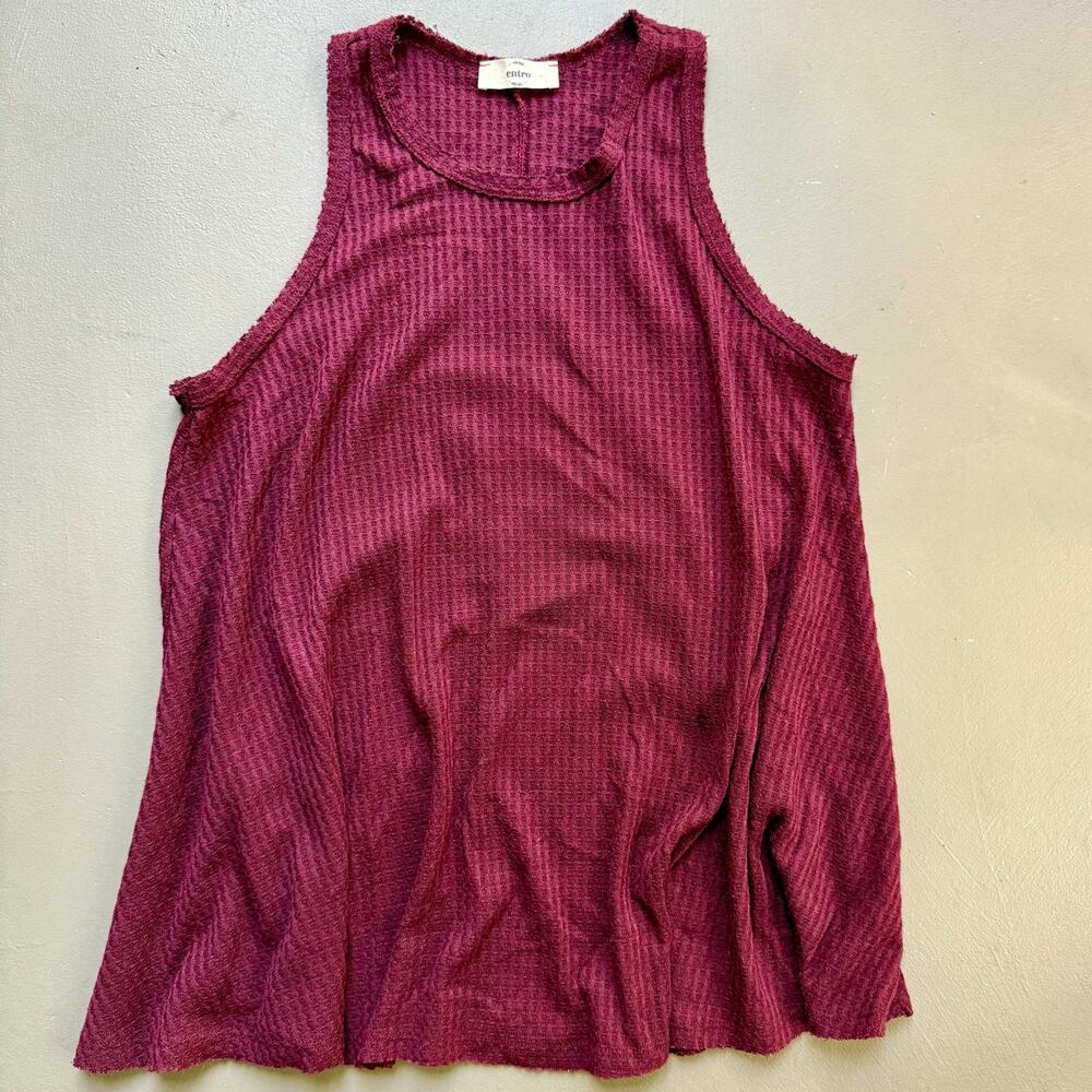 Entro Waffle Knit Tank Top Small Boho Swing Tunic Burgundy Made in USA